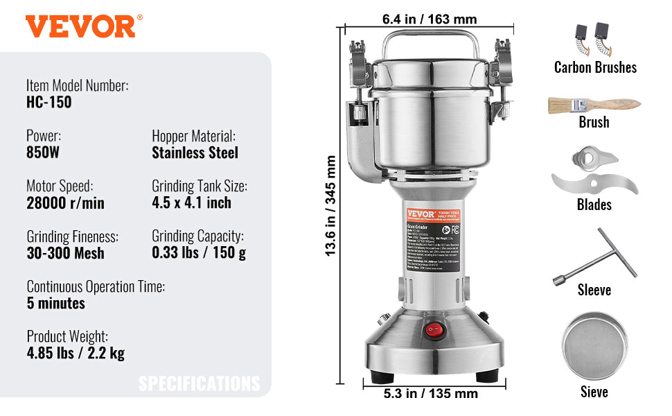 SucceBuy 150-2500g Macinacaffè Elettrico Macinacaffè Altalena Commerciale Macinacaffè per Erbe Secche Grani Spezie Cereali Caffè Mais