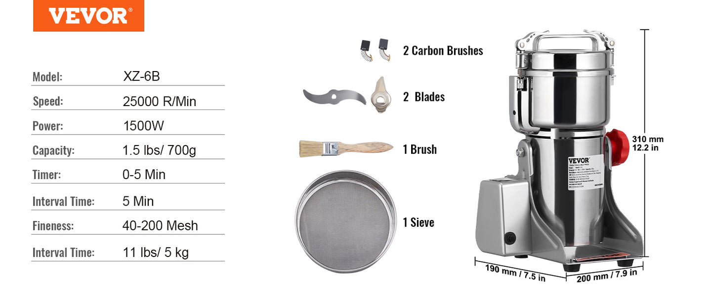 SucceBuy 150-2500g Macinacaffè Elettrico Macinacaffè Altalena Commerciale Macinacaffè per Erbe Secche Grani Spezie Cereali Caffè Mais