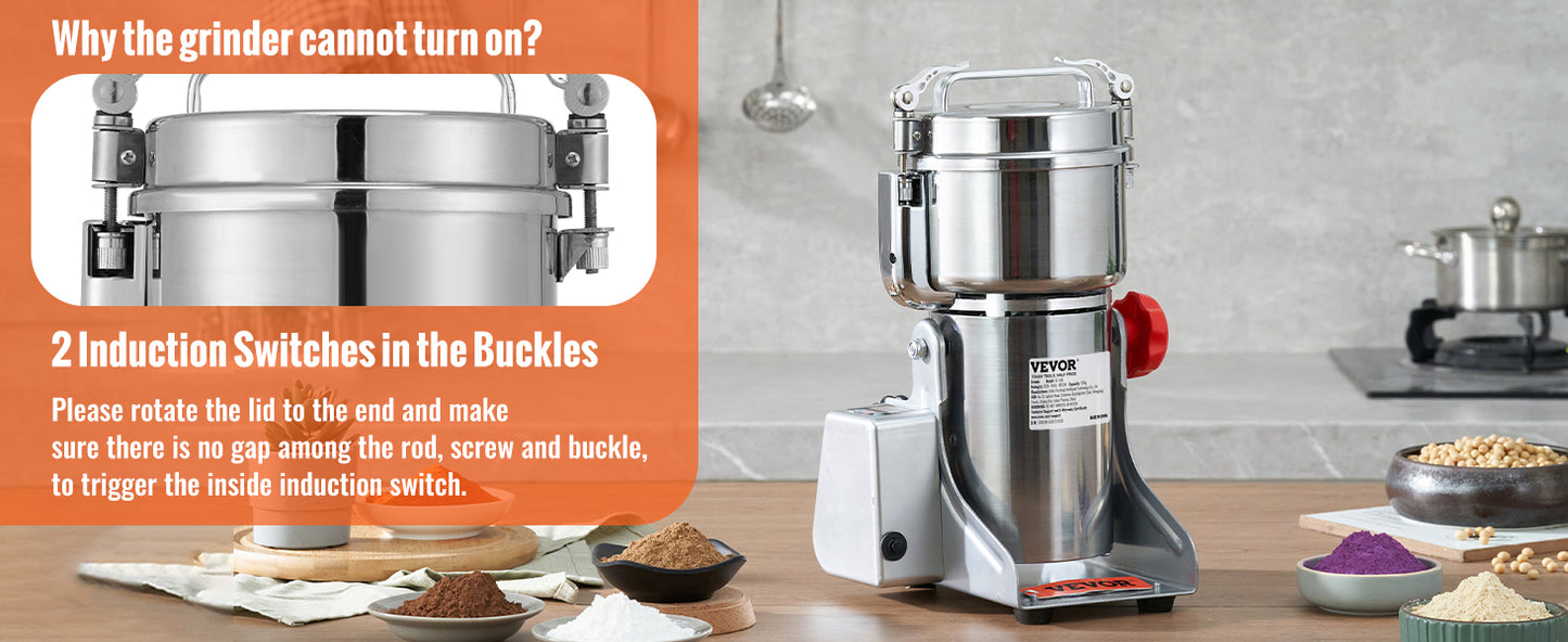 SucceBuy 150-2500g Macinacaffè Elettrico Macinacaffè Altalena Commerciale Macinacaffè per Erbe Secche Grani Spezie Cereali Caffè Mais